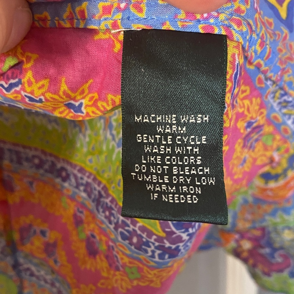 Lauren Ralph Lauren Colorful Paisley Light Weight Button-Up Shirt Blouse Top - Picture 5 of 7